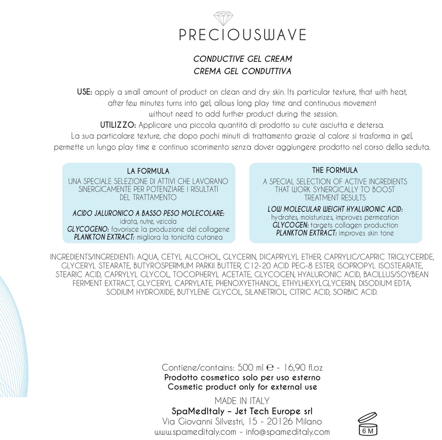 GEL-CREME CONDUCTEUR PRECIOUS WAVE 500ML